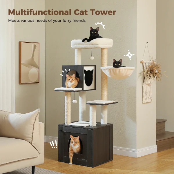 Large Wood Cat Tree with Storage Cabinet