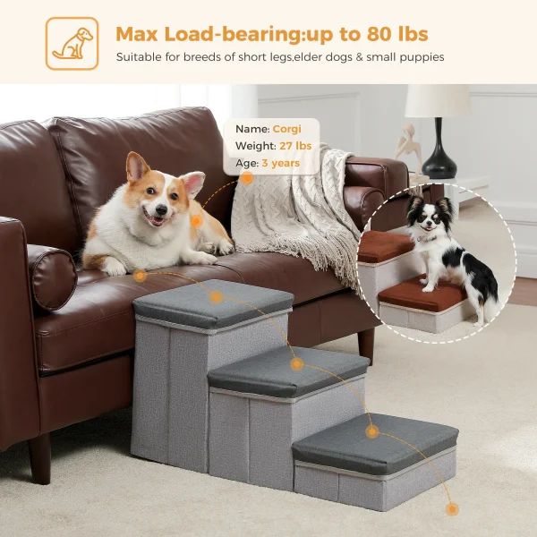 3-Tier Foldable Pet Stair with Storage Box